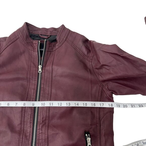 Me Jane Womens Burgundy Faux Leather Moto Jacket Size L Zip Pockets - Picture 5 of 12